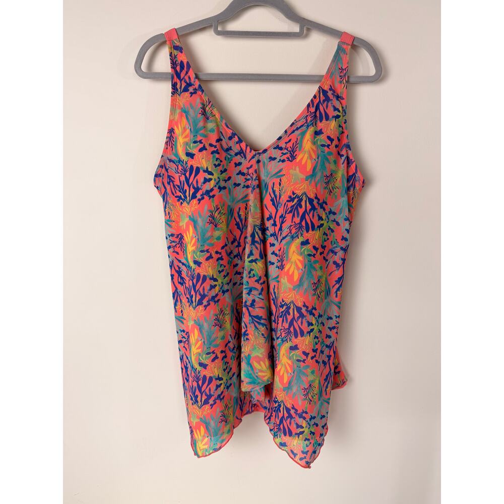 d&co. Beach Tropical Mesh Overlay Tankini Swim Top Women’s 16 Adjustable Straps